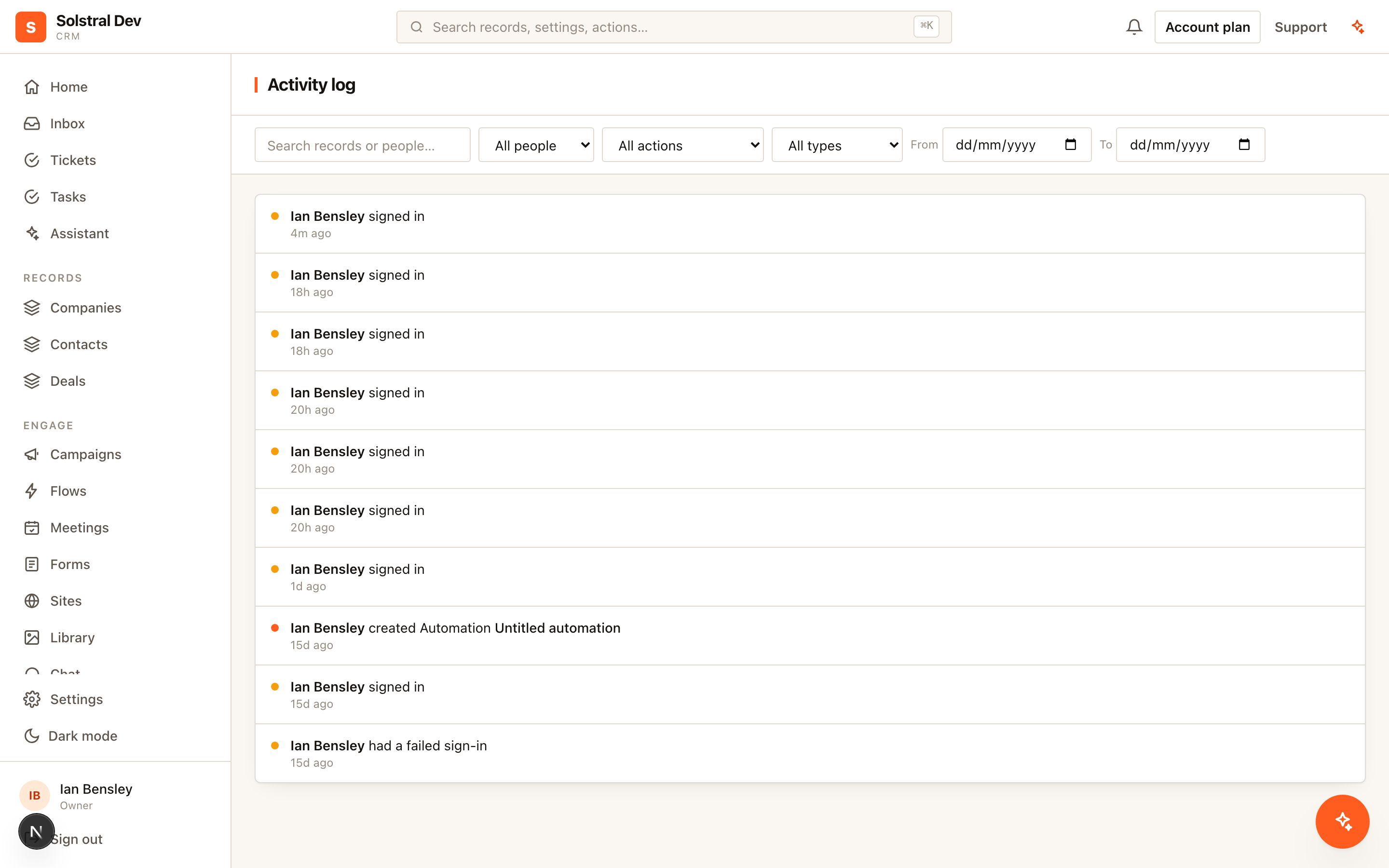 The workspace audit log