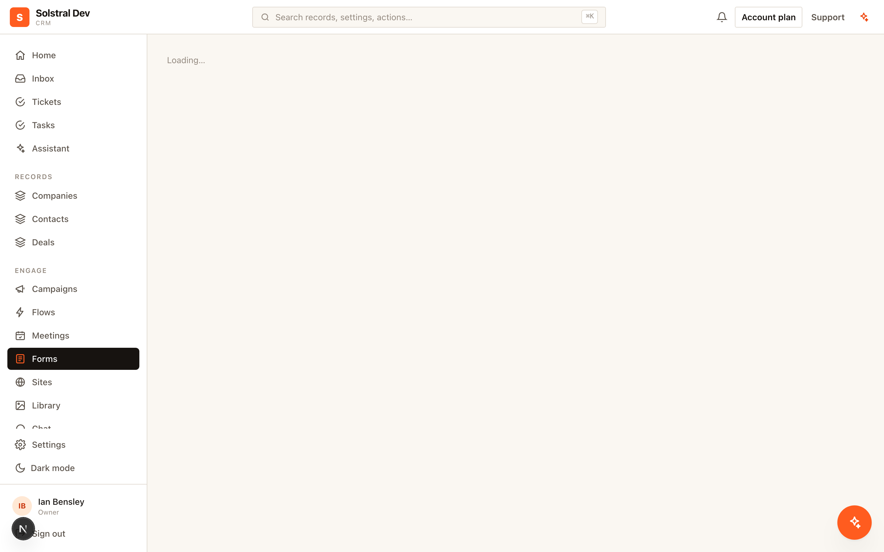 The form builder with its field list