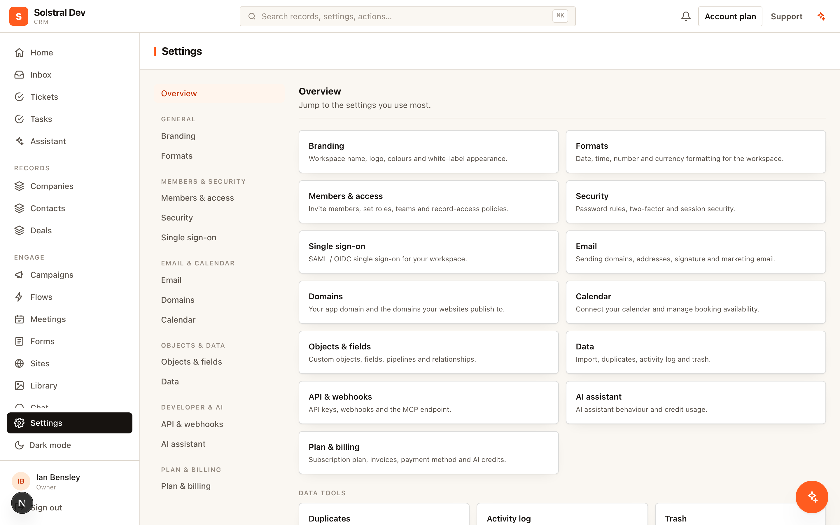 Workspace settings