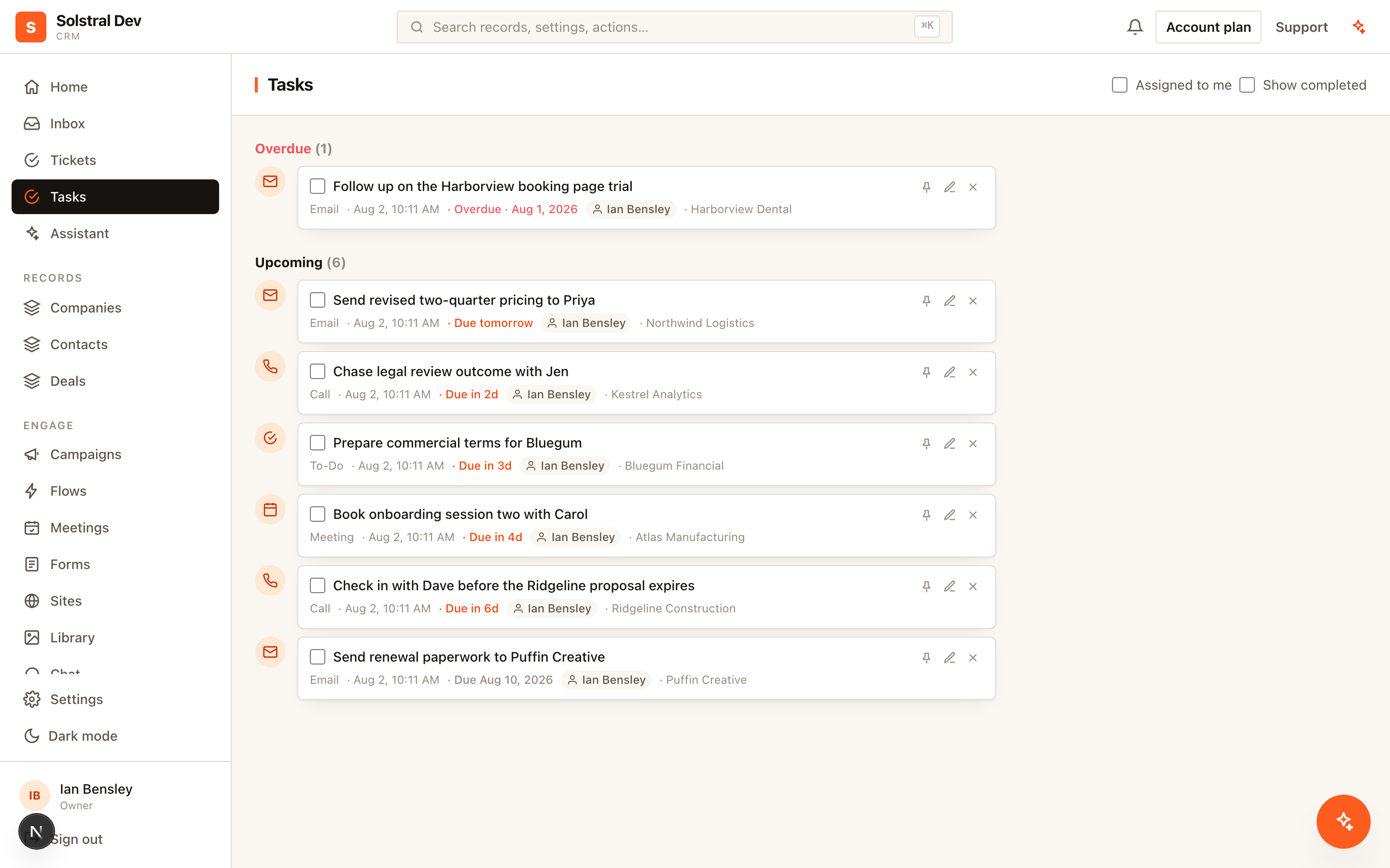 The tasks list
